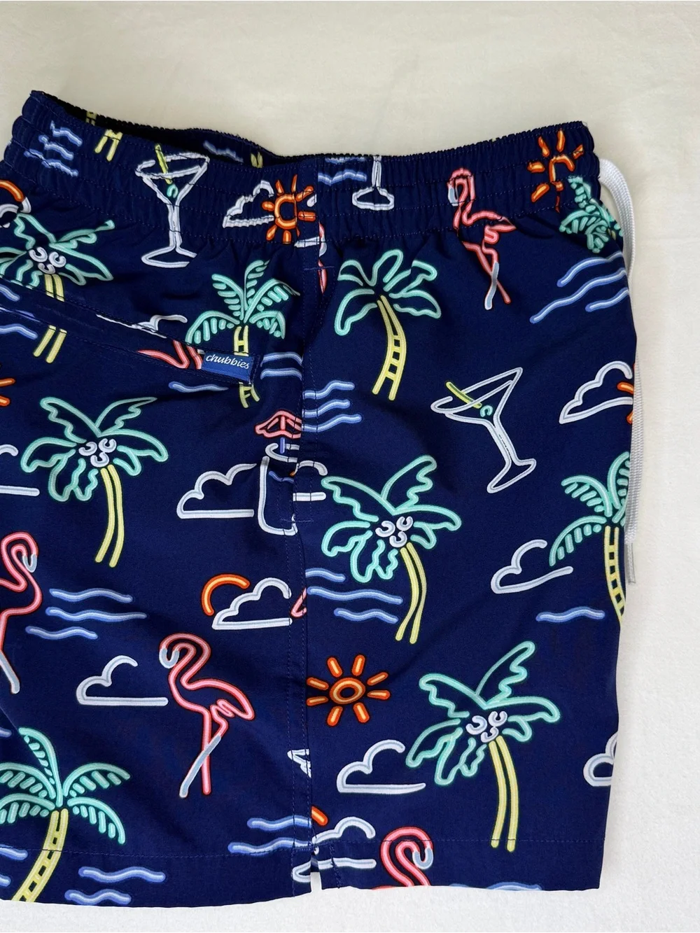 chubbies Navy Neon Tropical Swim Trunks